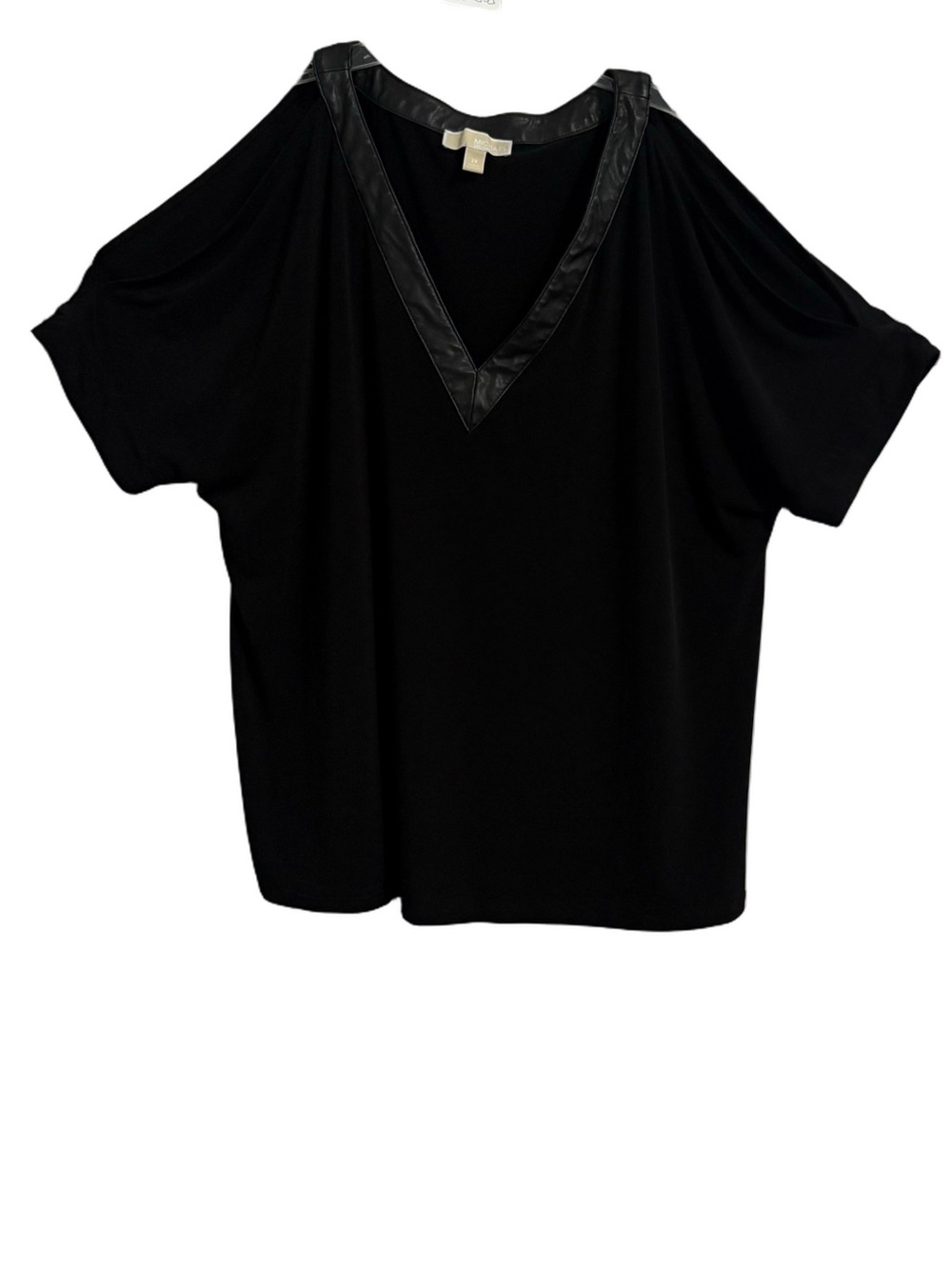 Michael Michael Kohrs V-Neck Cold Shoulder Top with Faux Leather Trim - Picture 4 of 6